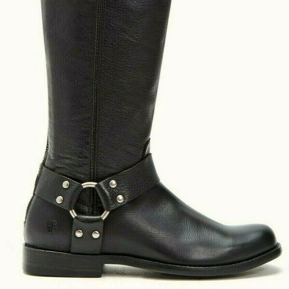 FRYE PHILLIP HARNESS EQUESTRIAN TALL RIDING BOOTS BLACK LEATHER ZIP 6.5 NWT - Picture 7 of 12
